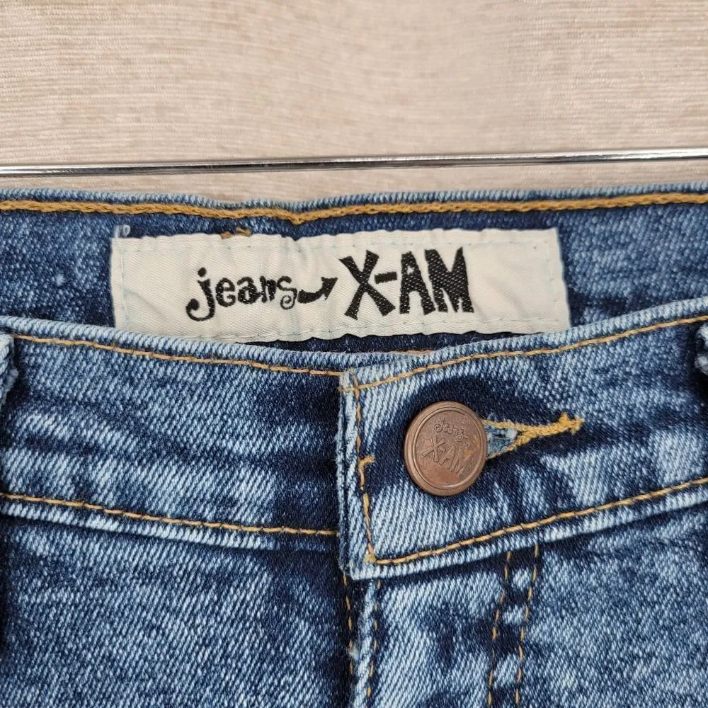 X-AM Jeans Vintage Acid Wash Women's Blue Jeans Stretch High Rise Skinny Mom